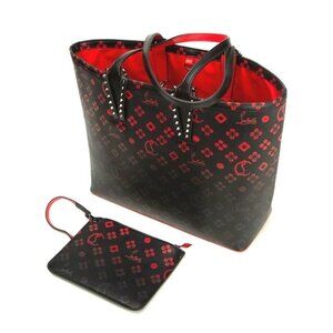 Christian Louboutin Black and Red bottom Studded Tote Bag With Pouch Set
